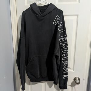 Balenciaga Charcoal Gray Hoodie with Bold Lettering